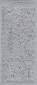 Контурные наклейки "Птички и Новый год", лист 10x24,5 см, цвет серебро