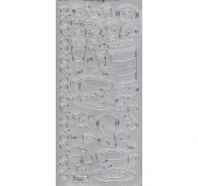 Контурные наклейки "Кофе-брейк", лист 10x24,5 см, цвет серебристый