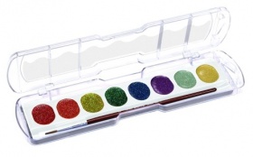 Набор красок акварельных GIOTTO ACQUARELLI GLITTER сухая с глиттером 8цв.+кисть, пластиковая уп-ка