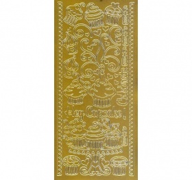 Контурные наклейки "Кексики(капкейки)", лист 10x24,5 см, цвет золотистый