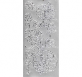 Контурные наклейки "Классические розы", лист 10x24,5 см, цвет серебро