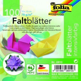 Цветная бумага для оригами 10х10см, 70г/м2, 100л, 10цв ассорти, Арт.8910