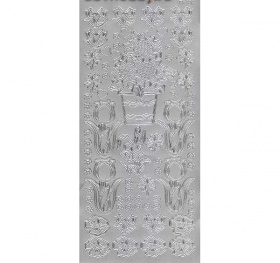 Контурные наклейки "Подсолнухи и тюльпаны", лист 10x24,5 см, цвет серебро