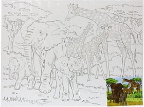 Холст на картоне с контуром, 30х40 см, "Слоны и жирафы"